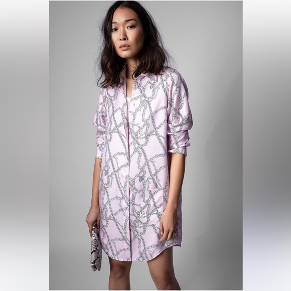 Zadig & Voltaire Raise Twill Chain Print Silk Shirt Dress Sz S Old Money‎ Preppy - Picture 1 of 14